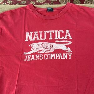 Nautica Jeans Co Size Large Graphic T-Shirt Red (NH)